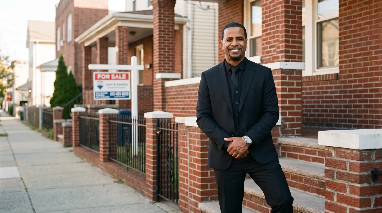 Johnny Rodriguez walking past a for-sale listing in North Jersey